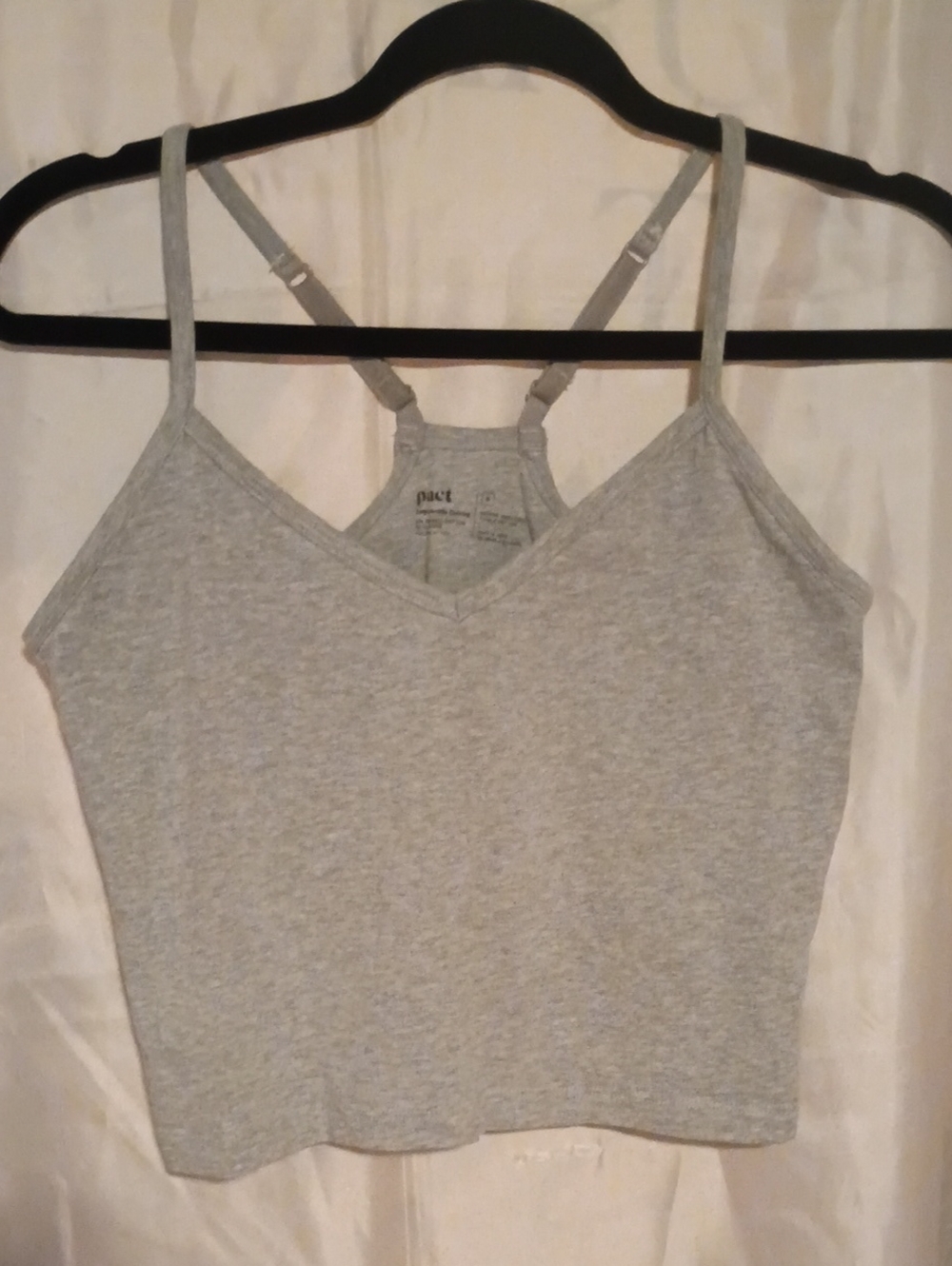 Pact Women’s Light Gray V-Neck Adjustable Strap Bralette Tank